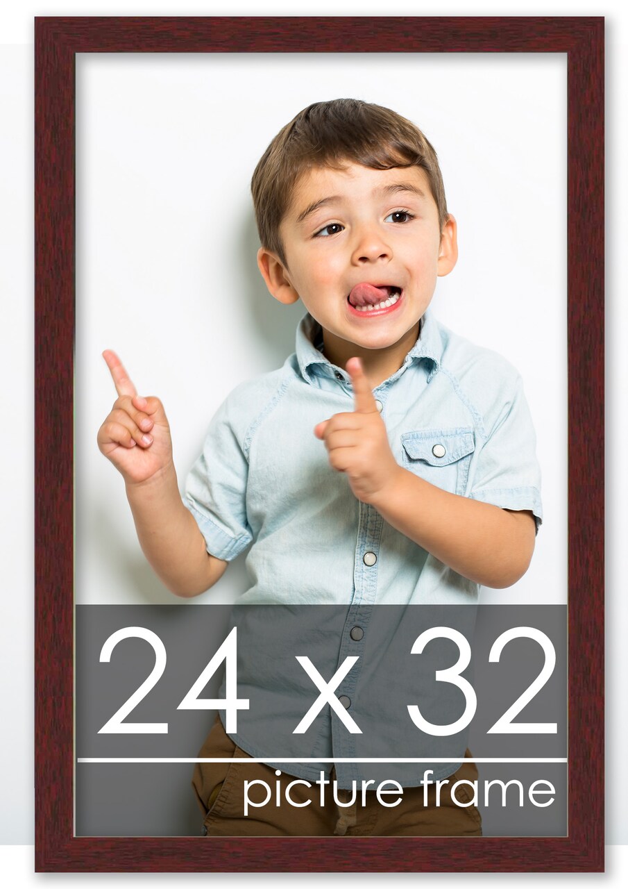 24x32 Solid Wood Picture Frame with UV-Resistant Acrylic & Acid-Free Backing, Available in 6 Finishes: Matte Black, Matte White, Metallic Bronze, Silver, Natural Wood Grain & Mahogany